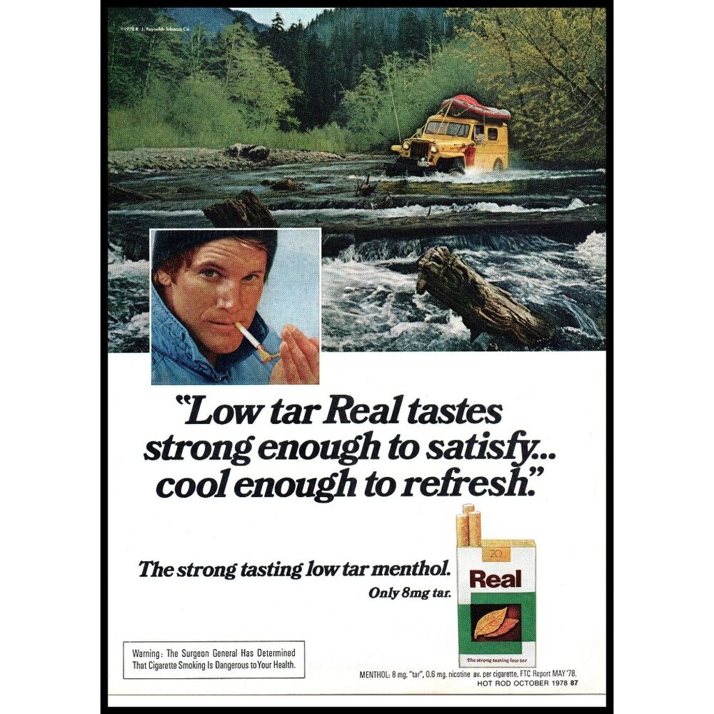 1978 Real Menthol Cigarettes Vintage Print Ad Toyota Land Cruiser River Wall Art